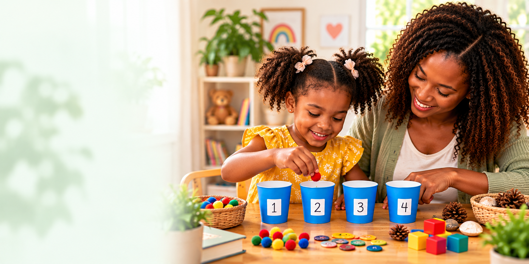 Child learning through a simple counting activity at home